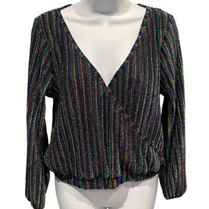Sweet Rain Rainbow Shimmery Glitter Long Sleeve Blouse Top Size Large